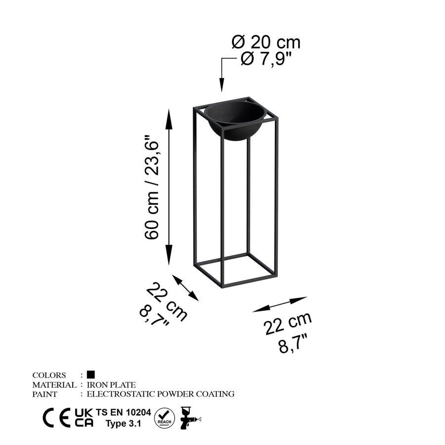 Siyah Metal Saksılık Stand Kısa - Siyah