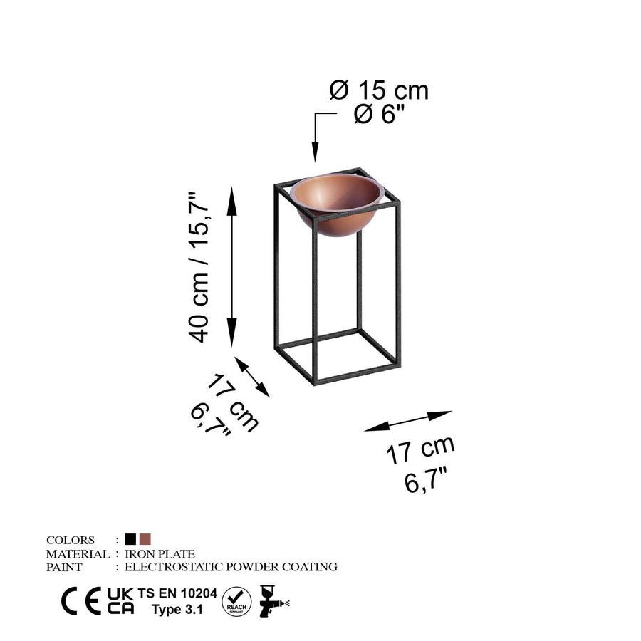 Kare Çerçeveli Metal Saksılık - Kahve-Siyah
