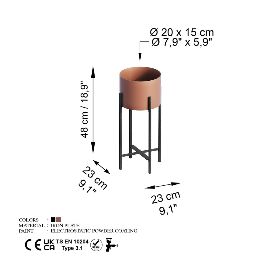 X Ayaklı Küçük Metal Saksılık - Bakır-Siyah