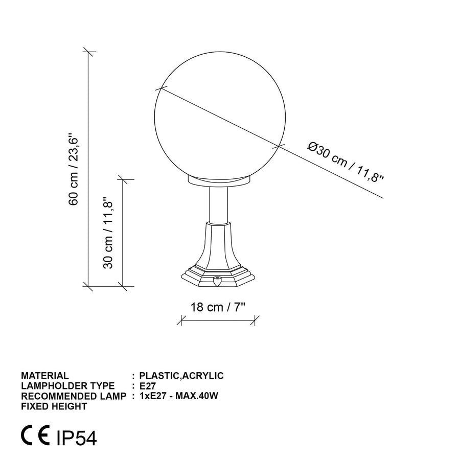 Küre Bahçe Metal Bollard Armatür - Siyah