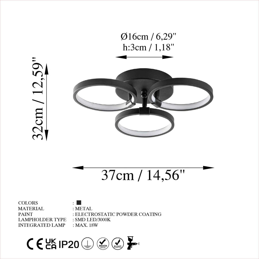 Halka Modern LED Plafonyer - Siyah