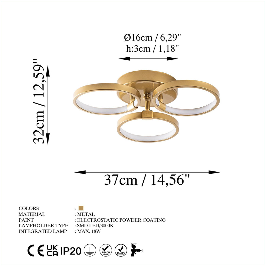 Halka Modern LED Plafonyer - Altın