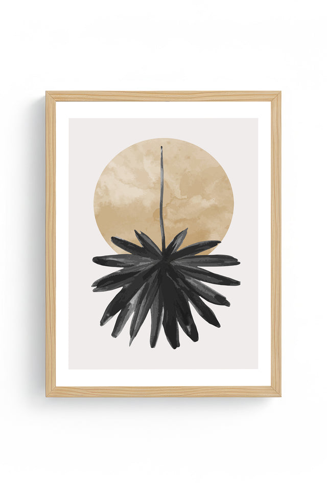 Doğal Ahşap Çerçeveli Minimal Yaprak Desenli Tablo - Pastel | huhu1027