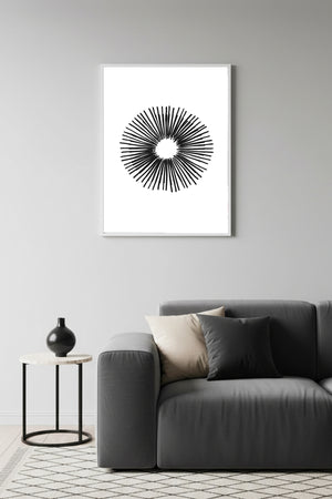 Beyaz Ahşap Çerçeveli Minimalist Siyah Desenli Tablo - Geometrik | Huhu1084
