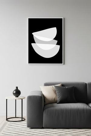 Beyaz Ahşap Çerçeveli Minimal Geometrik Desenli Tablo - Beyaz | Huhu1086
