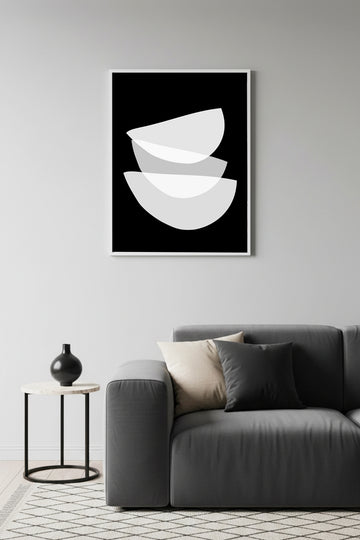 Beyaz Ahşap Çerçeveli Minimal Geometrik Desenli Tablo - Beyaz | Huhu1086