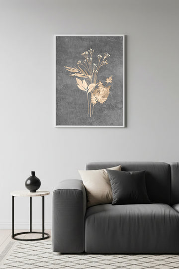 Beyaz Ahşap Çerçeveli Minimal Yaprak Desenli Tablo - Pastel Tonlar | Huhu1088