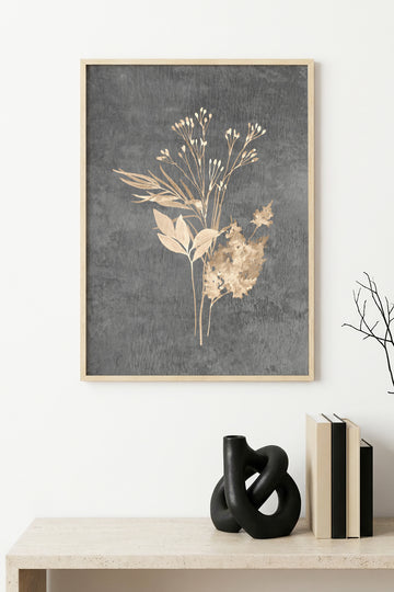Doğal Ahşap Çerçeveli Minimal Yaprak Desenli Tablo - Pastel Tonlar | huhu1088