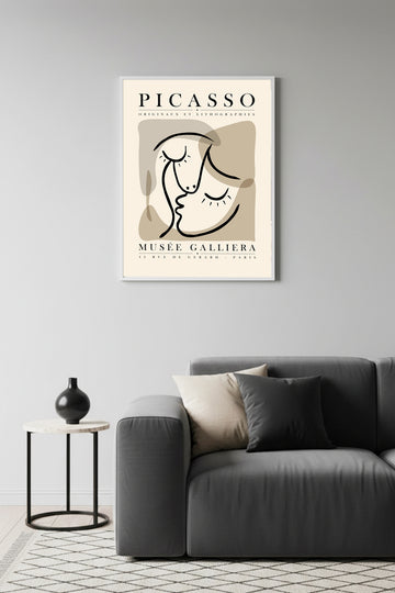 Beyaz Ahşap Çerçeveli Minimalist Yüz Desenli Tablo - Pastel Tonlar | Huhu1110