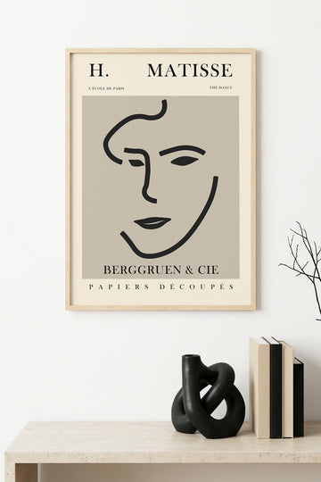 Doğal Ahşap Çerçeveli Minimalist Yüz Desenli Tablo - Pastel | huhu1118