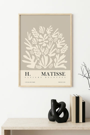 Doğal Ahşap Çerçeveli Minimal Yaprak Desenli Tablo - Pastel Tonlar | huhu1122