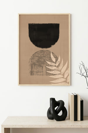 Doğal Ahşap Çerçeveli Minimal Desenli Tablo - Modern | huhu1133