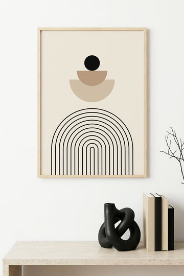 Doğal Ahşap Çerçeveli Geometrik Desenli Tablo - Minimal | huhu1135