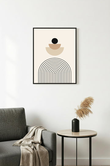 Doğal Ahşap Çerçeveli Geometrik Desenli Tablo - Minimal | huhu1135