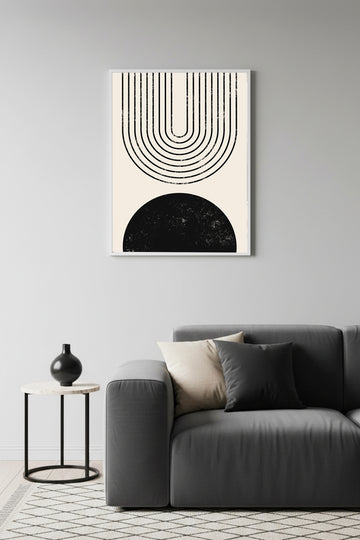Beyaz Ahşap Çerçeveli Geometrik Desenli Tablo - Minimal | Huhu1137
