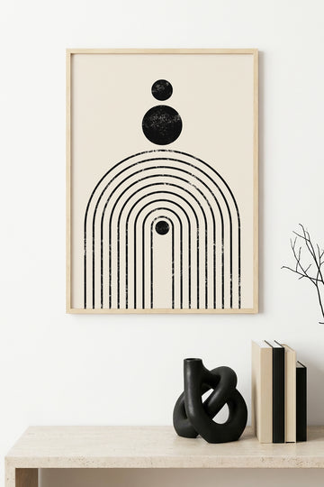 Doğal Ahşap Çerçeveli Geometrik Desenli Tablo - Minimal | huhu1138