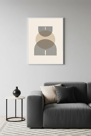 Beyaz Ahşap Çerçeveli Geometrik Desenli Tablo - Minimal | Huhu1141