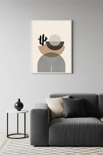 Beyaz Ahşap Çerçeveli Minimalist Geometrik Tablo - Doğal Tonlar | Huhu1144