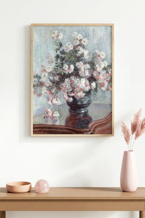 Doğal Ahşap Çerçeveli Çiçek Desenli Tablo - Pastel Tonlar | huhu1173