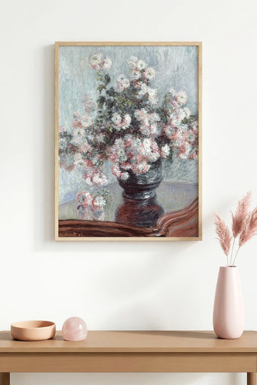 Doğal Ahşap Çerçeveli Çiçek Desenli Tablo - Pastel Tonlar | huhu1173