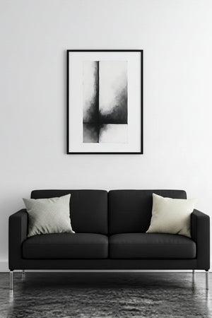 Doğal Ahşap Çerçeveli Soyut Minimalist Tablo - Siyah-Beyaz | huhu1209