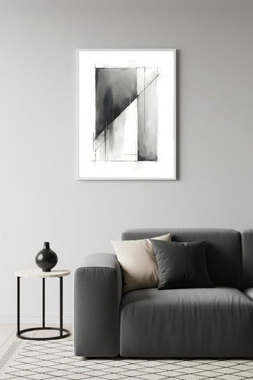 Beyaz Ahşap Çerçeveli Soyut Minimalist Tablo - Siyah Beyaz | Huhu1211