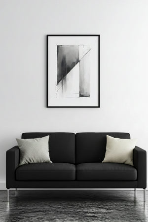 Doğal Ahşap Çerçeveli Soyut Minimalist Tablo - Siyah Beyaz | huhu1211