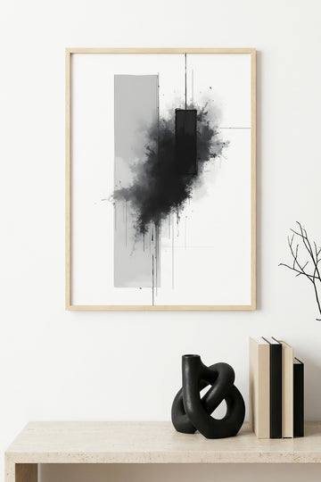 Doğal Ahşap Çerçeveli Soyut Desenli Tablo - Minimal | huhu1215