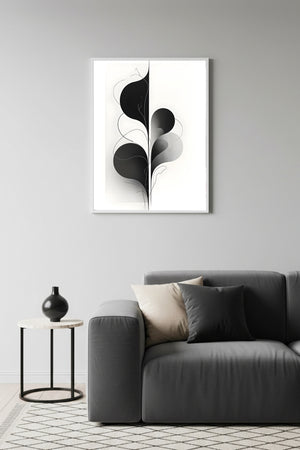 Beyaz Ahşap Çerçeveli Minimal Siyah-Beyaz Desenli Tablo - Modern | Huhu1221
