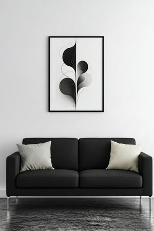 Doğal Ahşap Çerçeveli Minimal Siyah-Beyaz Desenli Tablo - Modern | huhu1221
