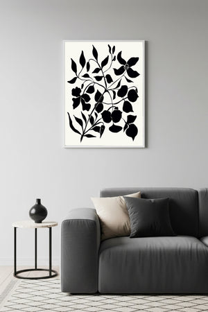 Beyaz Ahşap Çerçeveli Çiçek Desenli Tablo - Minimal | Huhu1252
