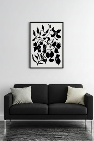 Doğal Ahşap Çerçeveli Çiçek Desenli Tablo - Minimal | huhu1252