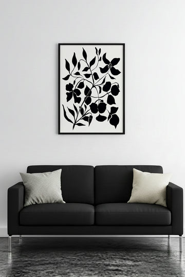 Doğal Ahşap Çerçeveli Çiçek Desenli Tablo - Minimal | huhu1252