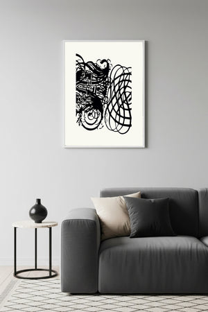 Beyaz Ahşap Çerçeveli Soyut Desenli Tablo - Minimal | Huhu1254