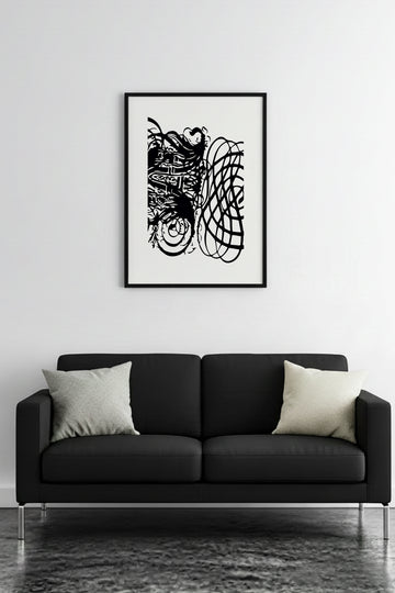 Doğal Ahşap Çerçeveli Soyut Desenli Tablo - Minimal | huhu1254