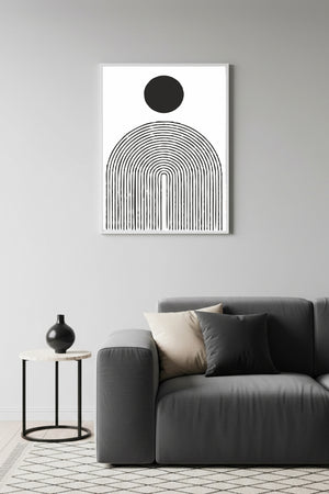 Beyaz Ahşap Çerçeveli Minimalist Desenli Tablo - Siyah Beyaz | Huhu1586