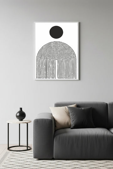 Beyaz Ahşap Çerçeveli Minimalist Desenli Tablo - Siyah Beyaz | Huhu1586