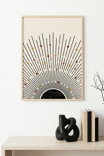 Doğal Ahşap Çerçeveli Geometrik Desenli Tablo - Canlı Tonlar | huhu1644
