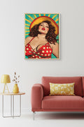 Doğal Ahşap Çerçeveli Pop Art Desenli Tablo - Retro Kırmızı Sarı | huhu1740