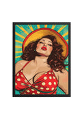 Doğal Ahşap Çerçeveli Pop Art Desenli Tablo - Retro Kırmızı Sarı | huhu1740