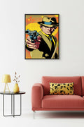 Doğal Ahşap Çerçeveli Pop Art Desenli Tablo - Noir Tarz | Sarı-Siyah | huhu1747