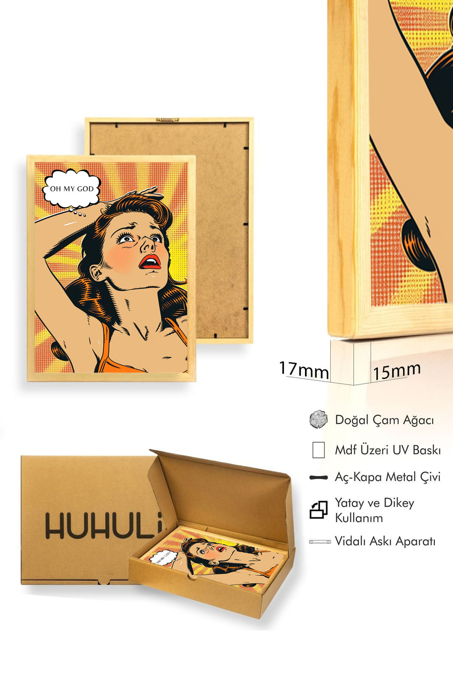 Doğal Ahşap Çerçeveli Komik Çizgi Roman Tablo - Dramatik Sanat | huhu1751