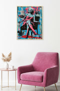 Doğal Ahşap Çerçeveli Grafik Desenli Tablo - Pembe Siyah Pop Art | huhu1753