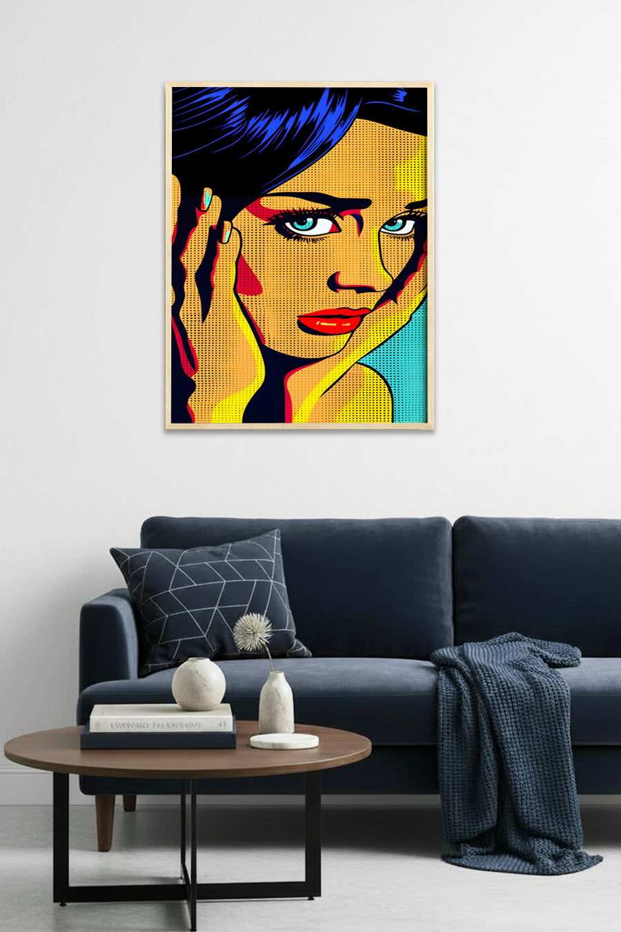 Doğal Ahşap Çerçeveli Pop Art Grafik Desenli Tablo - Sarı-Siyah | huhu1755