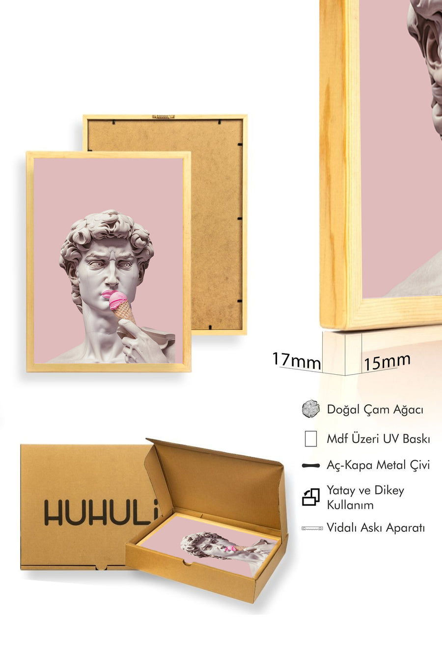 Doğal Ahşap Çerçeveli Minimal Beyaz Tablo - Sanat | huhu1761