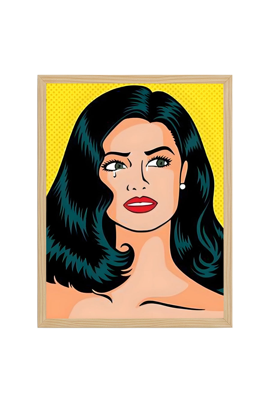 Doğal Ahşap Çerçeveli Pop Art Kadın Portresi Tablo - Sarı Tonlar | huhu1763