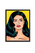 Doğal Ahşap Çerçeveli Pop Art Kadın Portresi Tablo - Sarı Tonlar | huhu1763