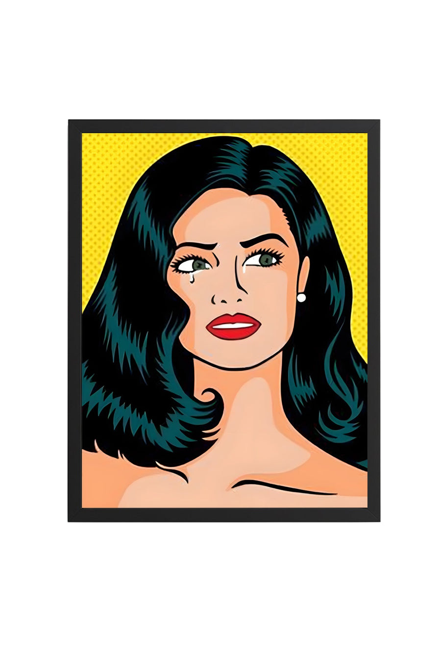 Doğal Ahşap Çerçeveli Pop Art Kadın Portresi Tablo - Sarı Tonlar | huhu1763