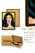 Doğal Ahşap Çerçeveli Pop Art Kadın Portresi Tablo - Sarı Tonlar | huhu1763