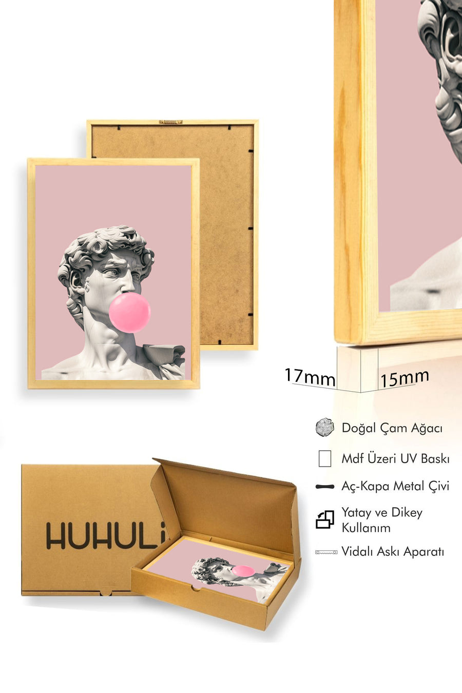 Doğal Ahşap Çerçeveli Figüratif Tablo - Pembe ve Klasik Sanat | huhu1765